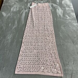 Missguided Skirt Womens L Pink Sequin Knit Maxi Straight Elastic Waist Party